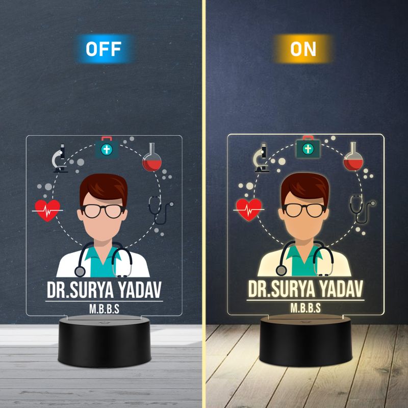 Personalized Doctor LED Night Lamp with Warm White Light Thankyou Gift for Doctor Appreciation Gift for Doctor Clinic & Hospital Decor Light (Gift for MBBS Doctor)